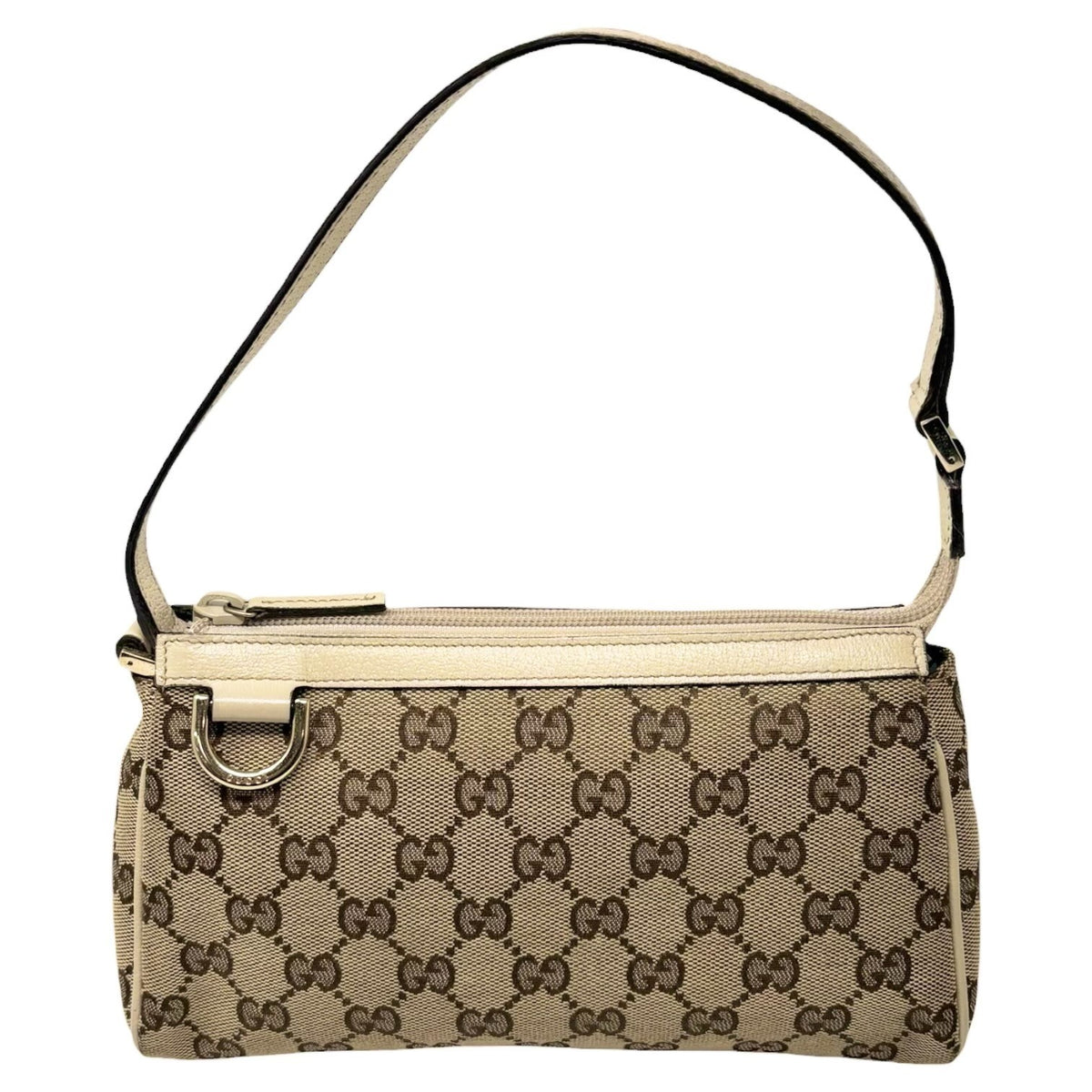 GUCCI Vintage GG Monogram Abbey Mini Shoulder Bag White Brown Canvas 902316