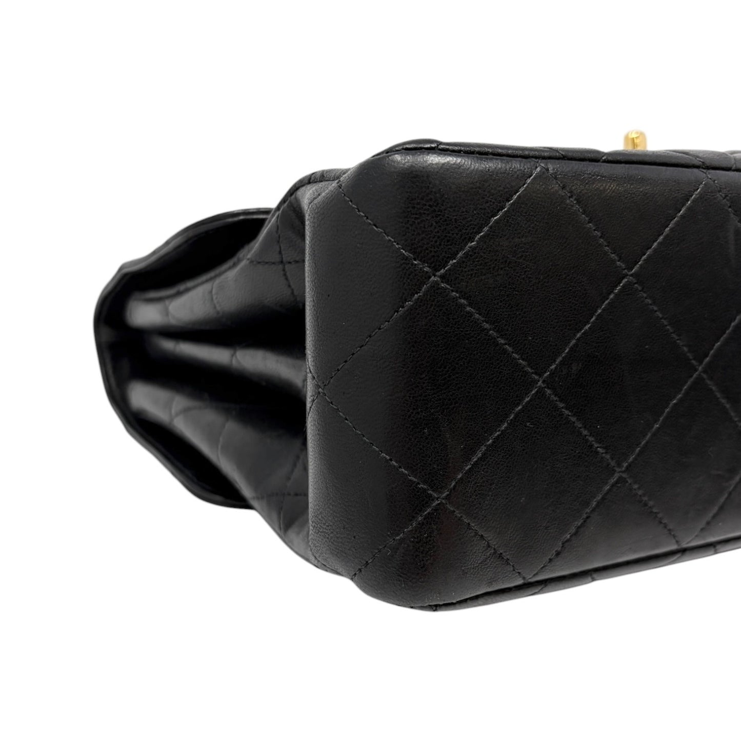 CHANEL Vintage CC Logo Quilted Double Flap Shoulder Bag Black Leather 902096