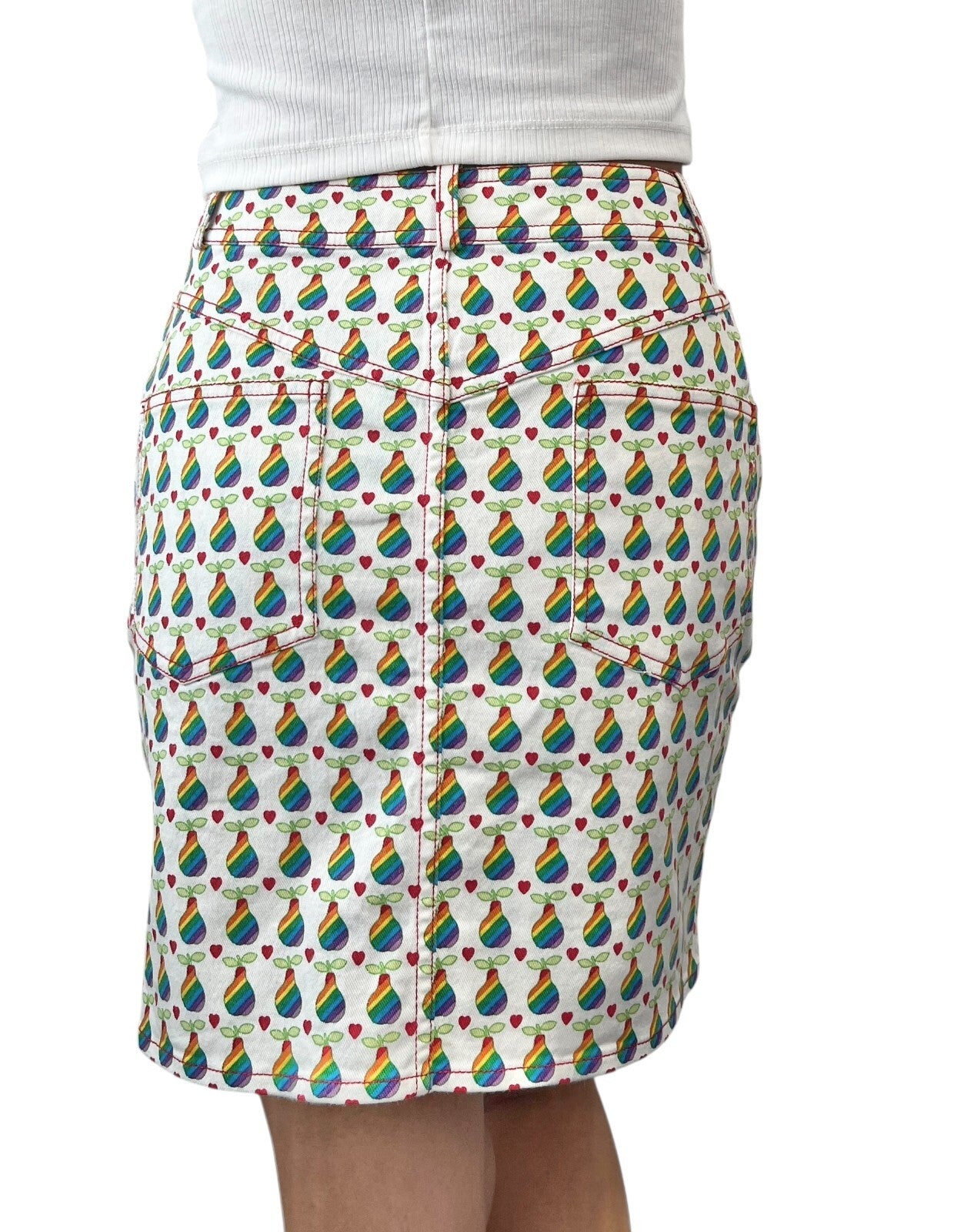 Christian Dior Vintage 2002 Logo Short Skirt #36 Cotton White Multicolor Pear