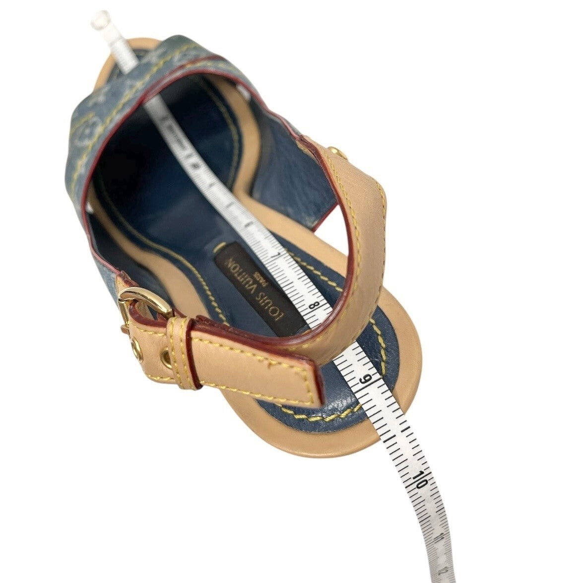 LOUIS VUITTON Vintage LV Logo Monogram Sandals #36.5-37 Blue Beige Denim Belt