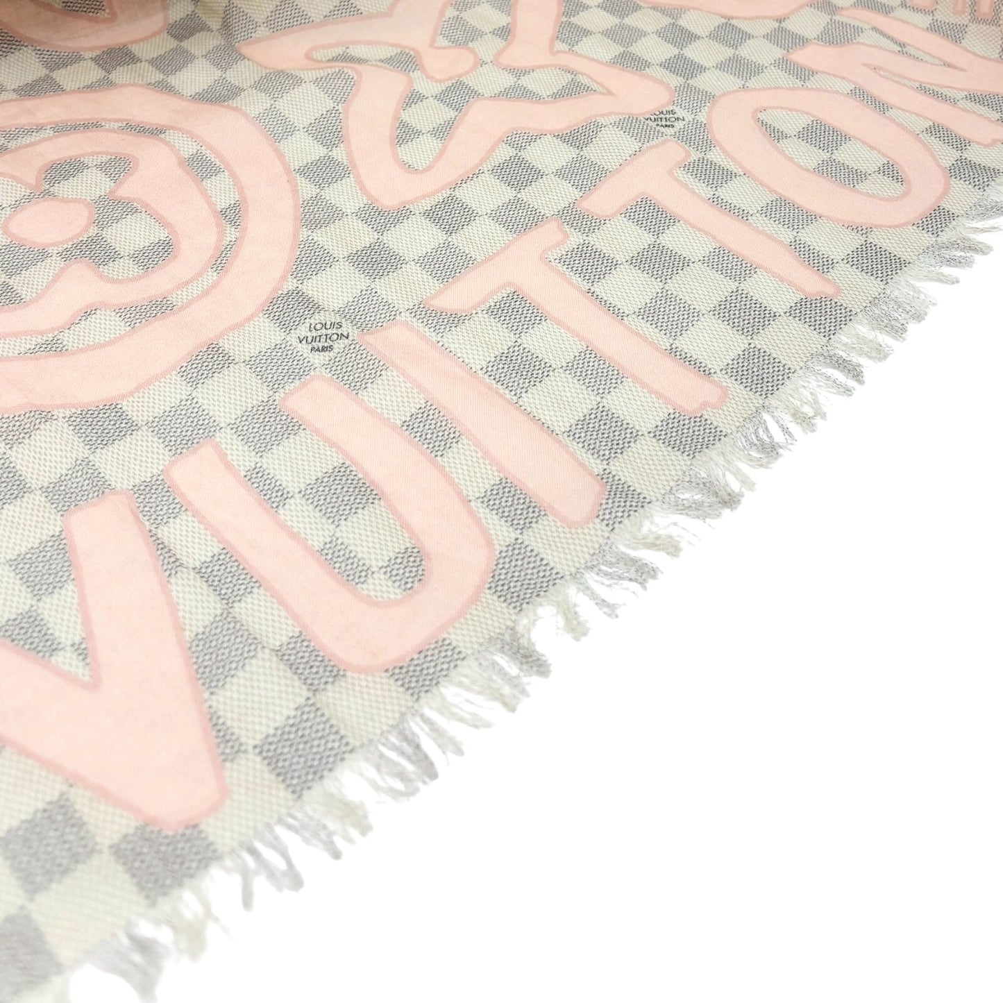 LOUIS VUITTON Vintage Damier Azur Tahitienne Scarves Wrap Pink Gray Cotton