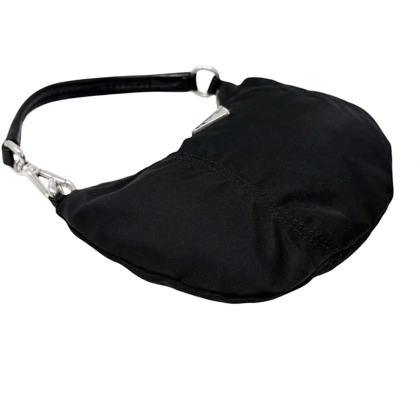 PRADA Vintage Triangle Logo Tessuto Nylon Mini Bag Pouch Black Silver Leather