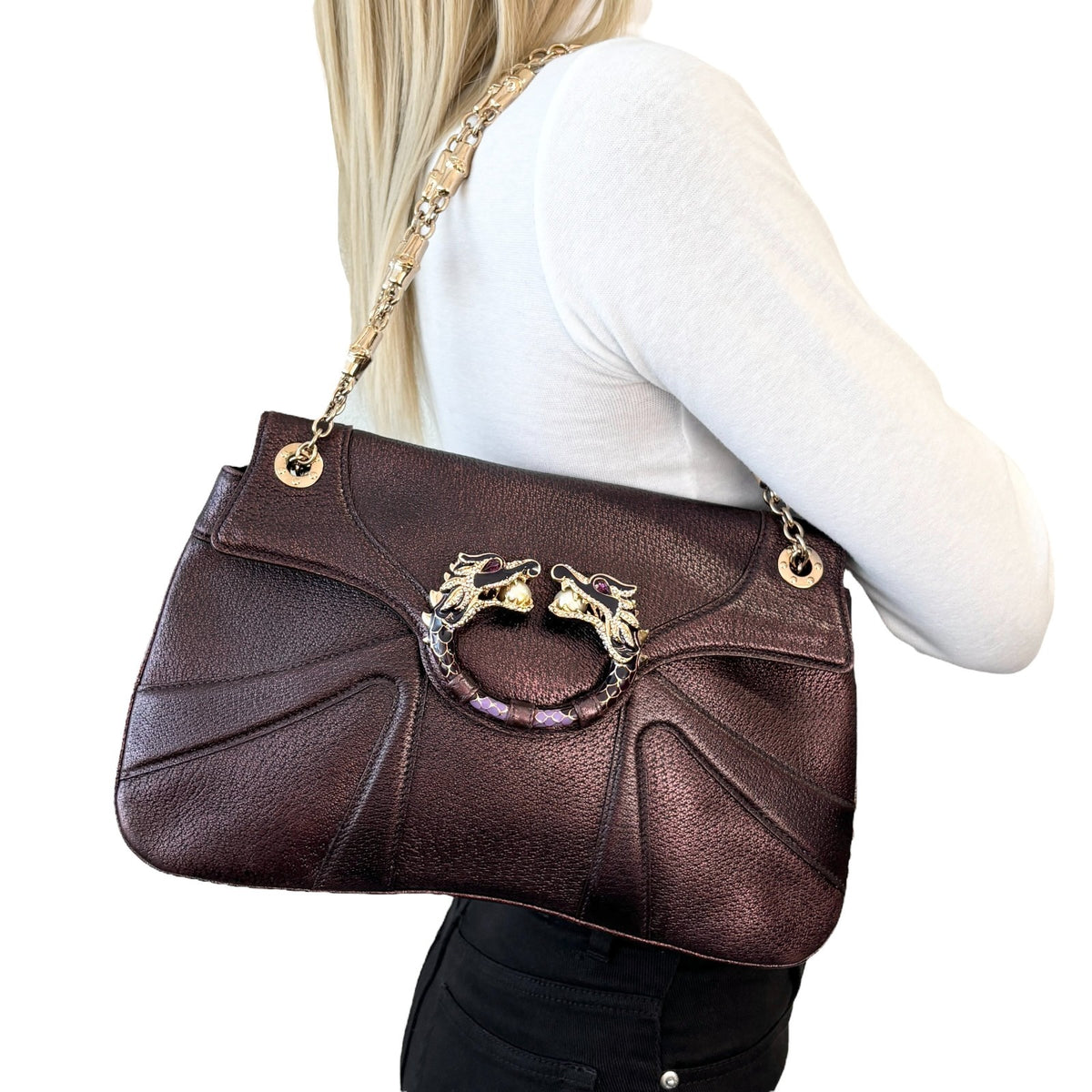GUCCI Vintage Limited Edition Tom Ford Dragon Chain Bag Purple Leather 902354
