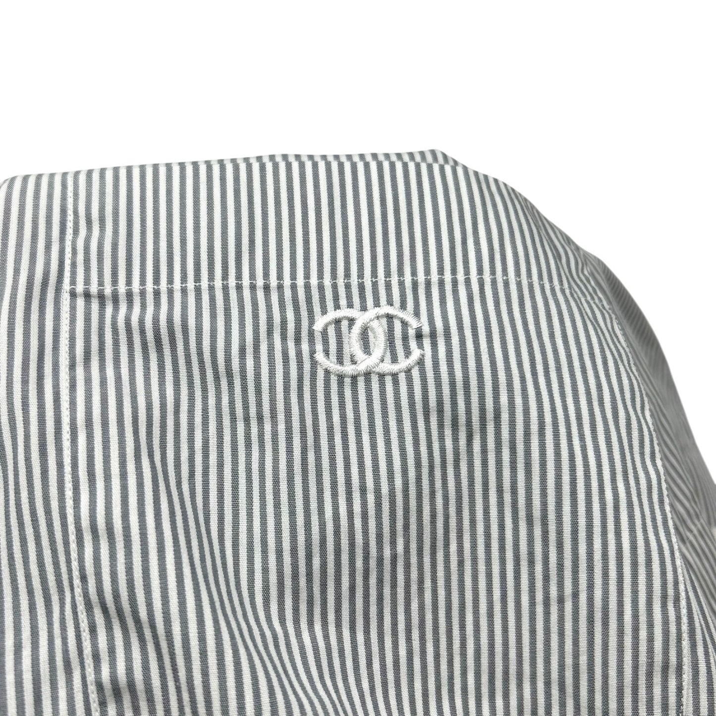 CHANEL Vintage 99P CC Logo Short Sleeve Shirt #40 Stripe Blouse Top Gray Pocket