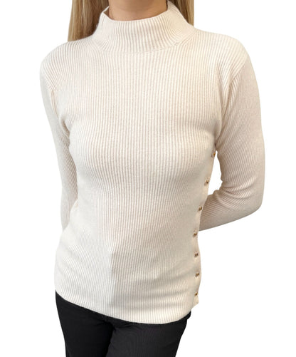 CHANEL Vintage CC Logo Button Rib Knit Cashmere Sweater Top #S Cream 106909