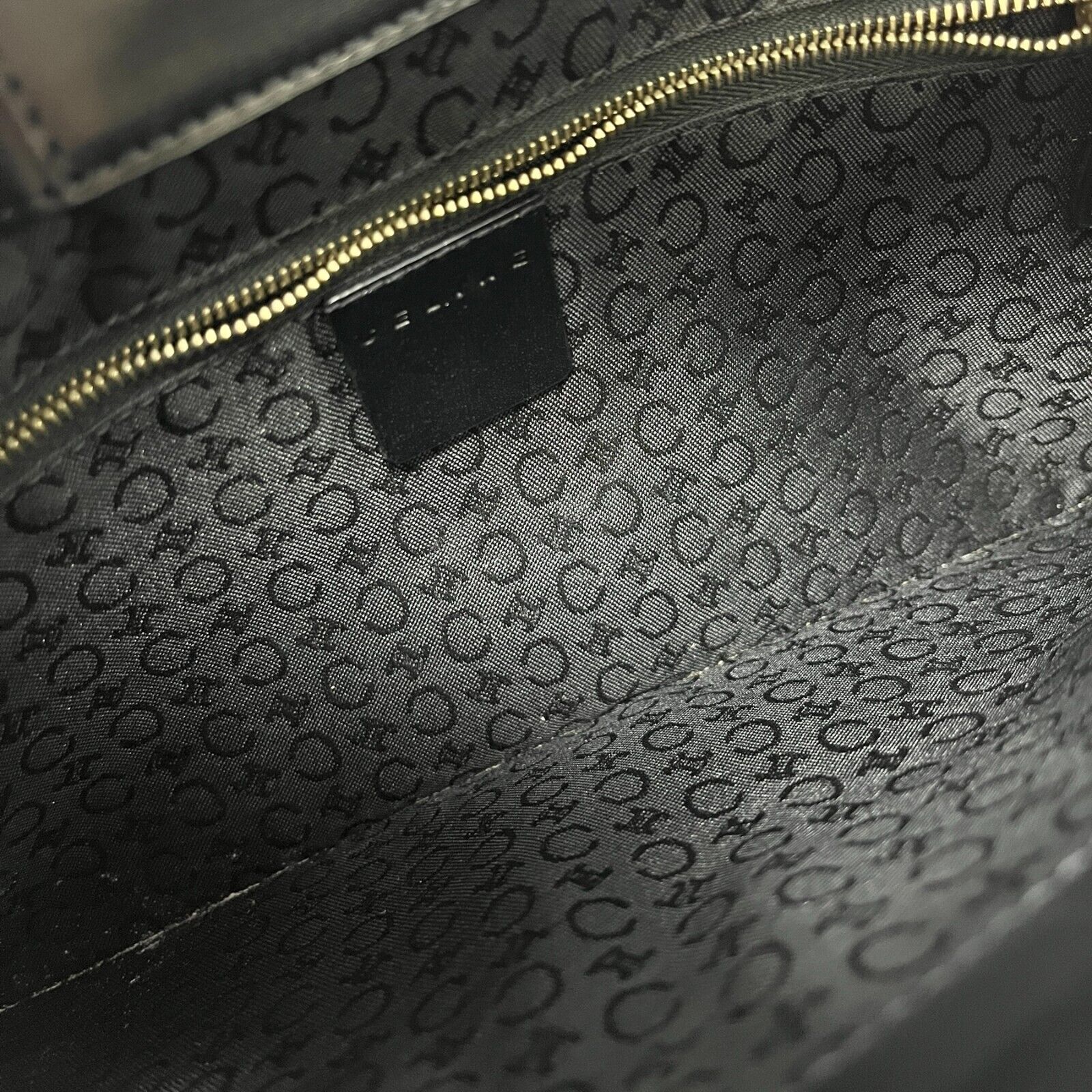 CELINE Vintage Macadam Logo Shoulder Bag Handbag Black Leather Gold Magnetic