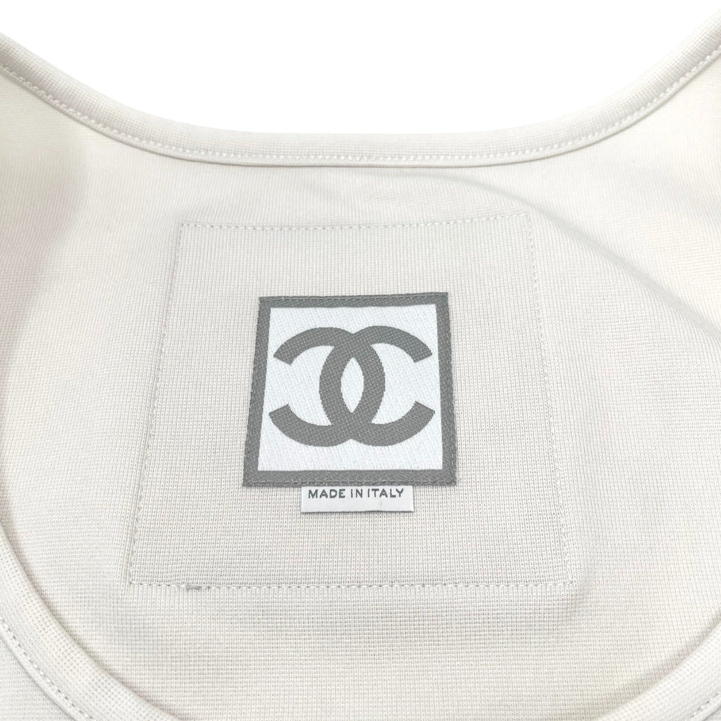 CHANEL Sport Vintage 01P Big CC Logo Tank Top #42 Gray White Nylon 106915