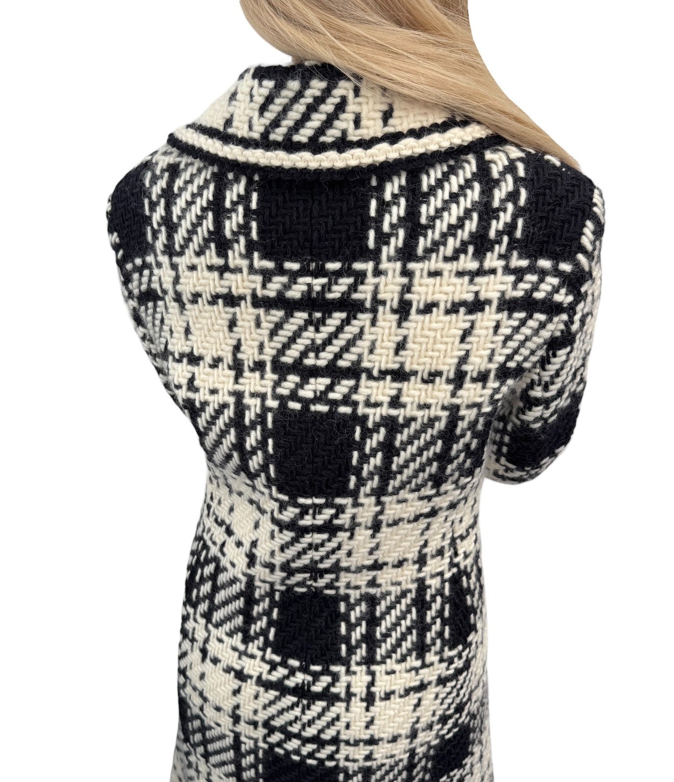 CELINE Vintage Tweed Long Jacket Coat #40 Wool Cashmere White Black
