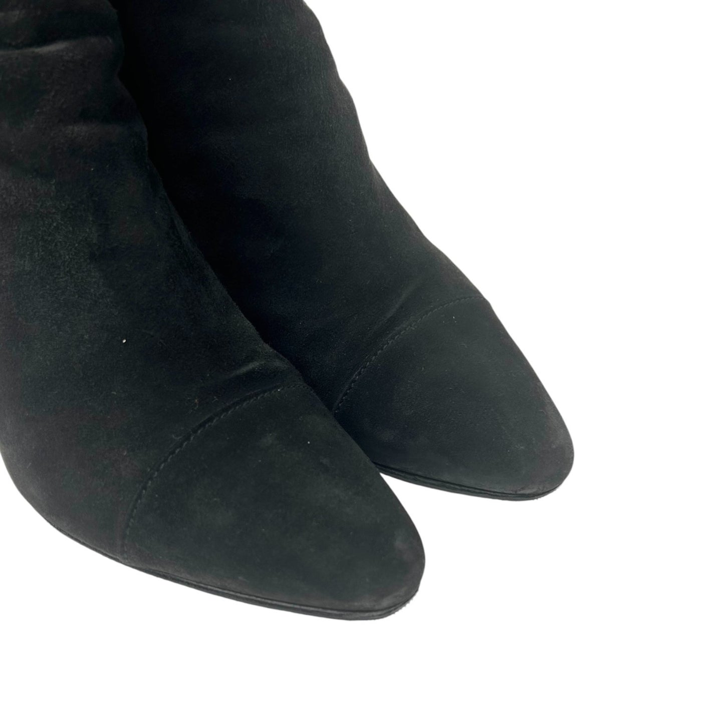 CHANEL Vintage CC Logo Turnlock Ankle Boots Heels #36.5 Black Suede Leather