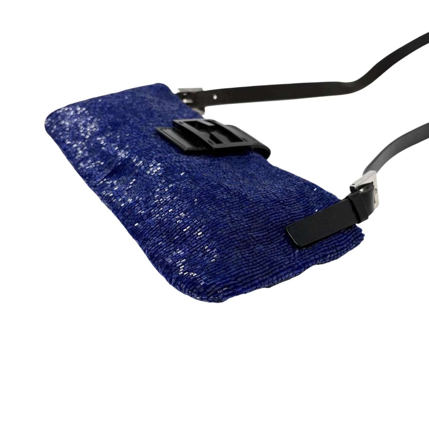 FENDI Vintage FF Logo Beads Mamma Baguette Crossbody Shoulder Bag Blue Black