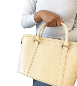 Christian Dior Vintage 2008 Trotter Monogram Tote Bag Cream Patent Leather