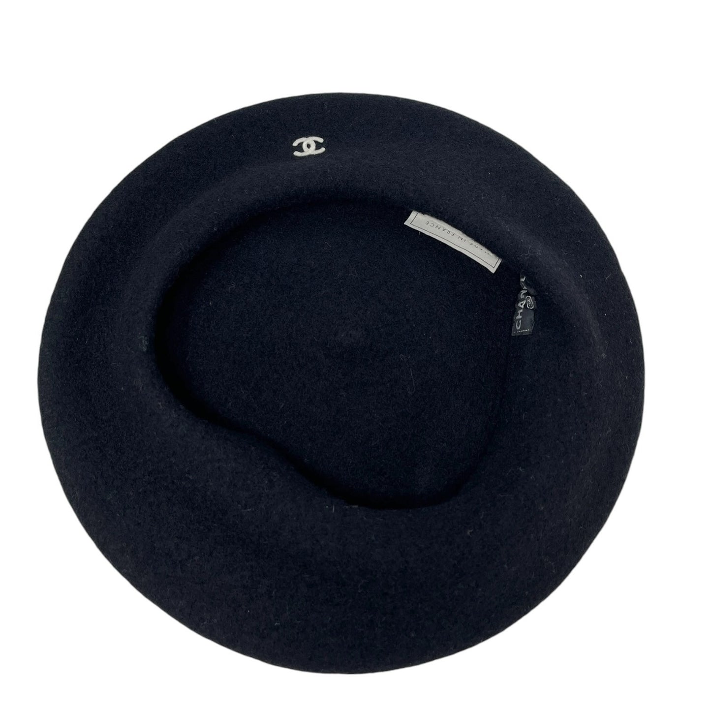 CHANEL Vintage CC Logo Beret Hat Black Fashion Accessory Wool Knit Cap 902224