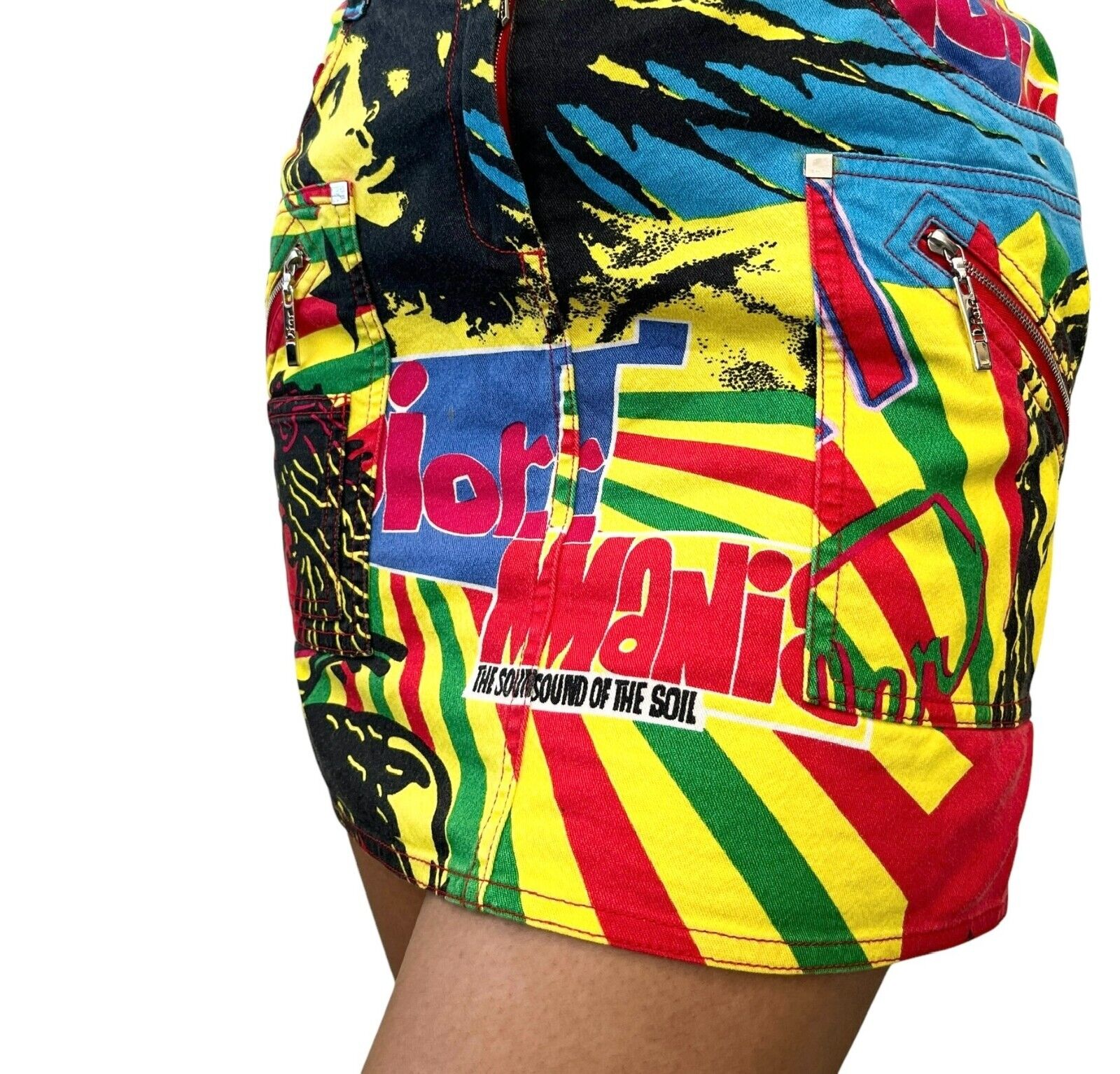 Christian Dior Vintage 2004 Rasta Mania Mini Skirt #34 Cotton Multicolor Zip