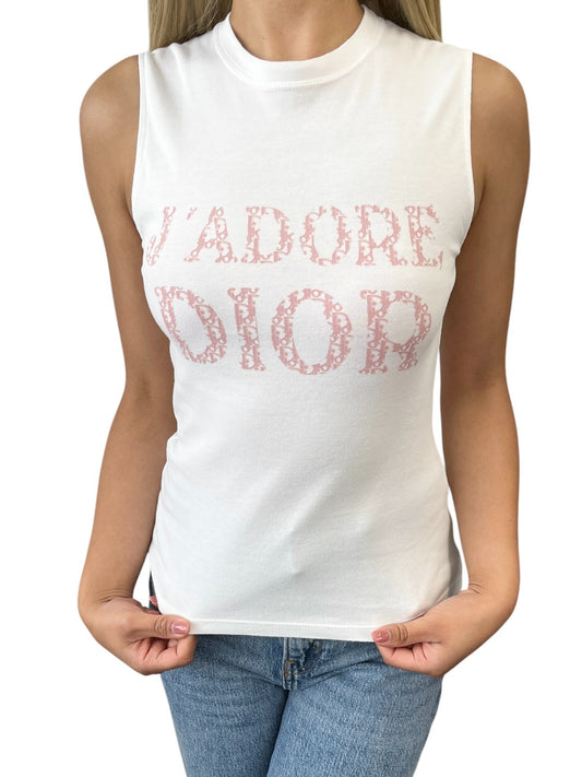 Christian Dior Vintage 2004 J'ADORE Trotter Tank Top #40 White Pink 902559
