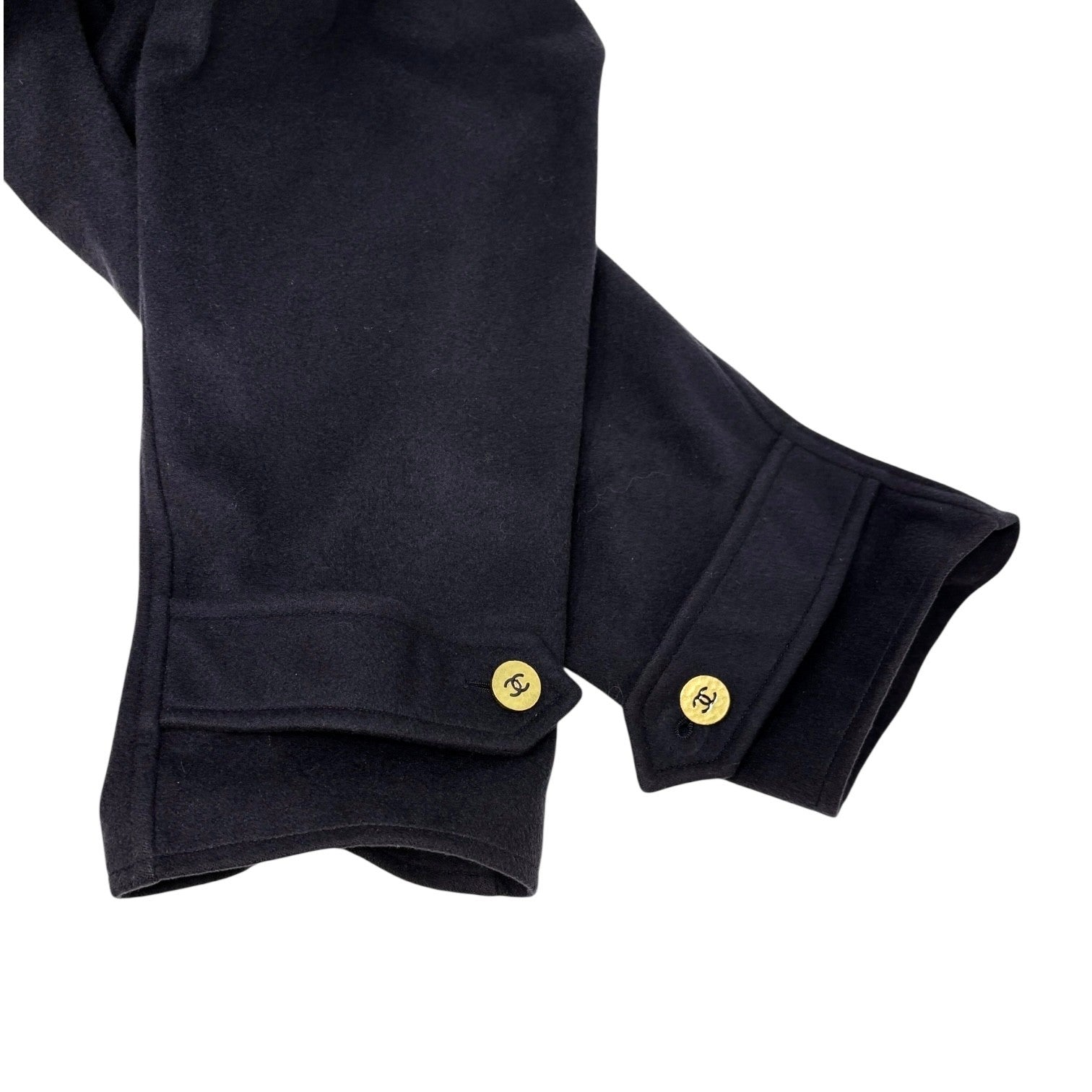 CHANEL Vintage 95A CC Mark Logo Long Coat Jacket #38 Cashmere Dark Blue Gold