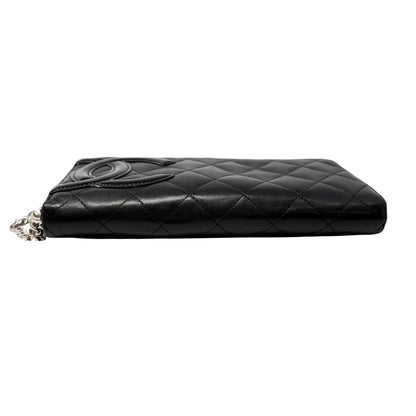 CHANEL Vintage Cambon Line CC Logo Quilted Wallet Black Pink Leather 901969