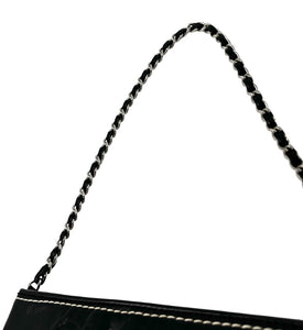 CHANEL Vintage Logo Mini Shoulder Bag Stitch Zip Chain Black Leather Rank AB