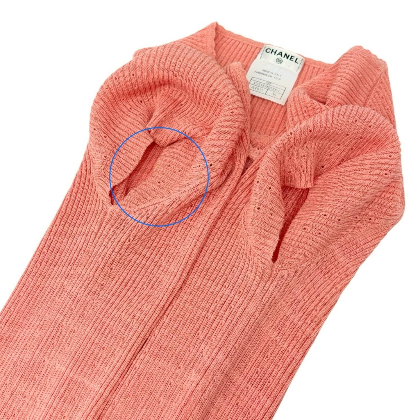 CHANEL Vintage 09P CC Logo Rib Knit T-shirt Top #36 Salmon Pink Cotton 901988