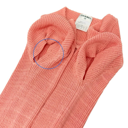 CHANEL Vintage 09P CC Logo Rib Knit T-shirt Top #36 Salmon Pink Cotton 901988