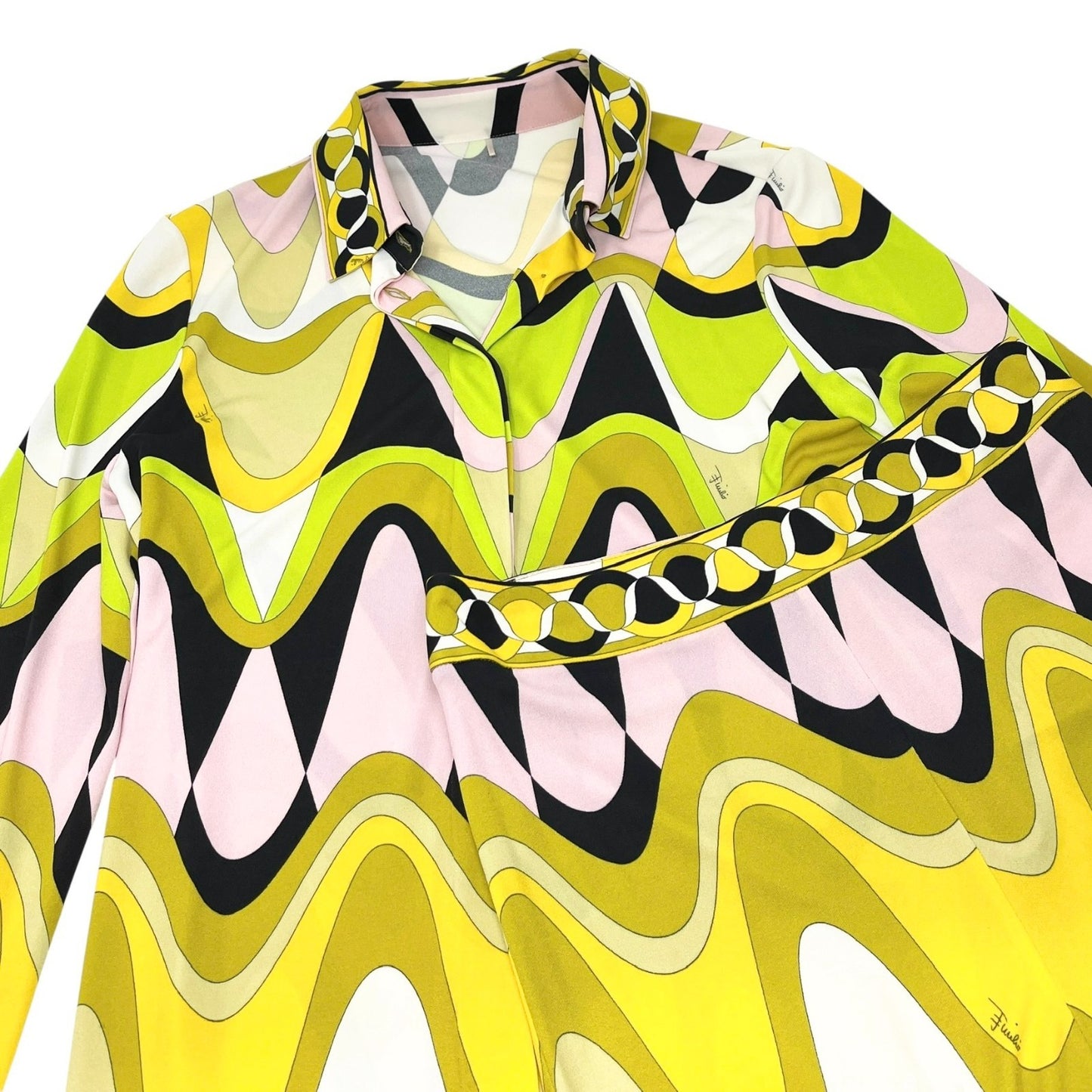 EMILIO PUCCI Vintage Logo Multicolor Shirt Pants Set #38 Button Zip Rayon