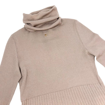 CHANEL Vintage 00A CC Logo Rib Knit Sweater Top #42 Beige Cashmere Silk 902082