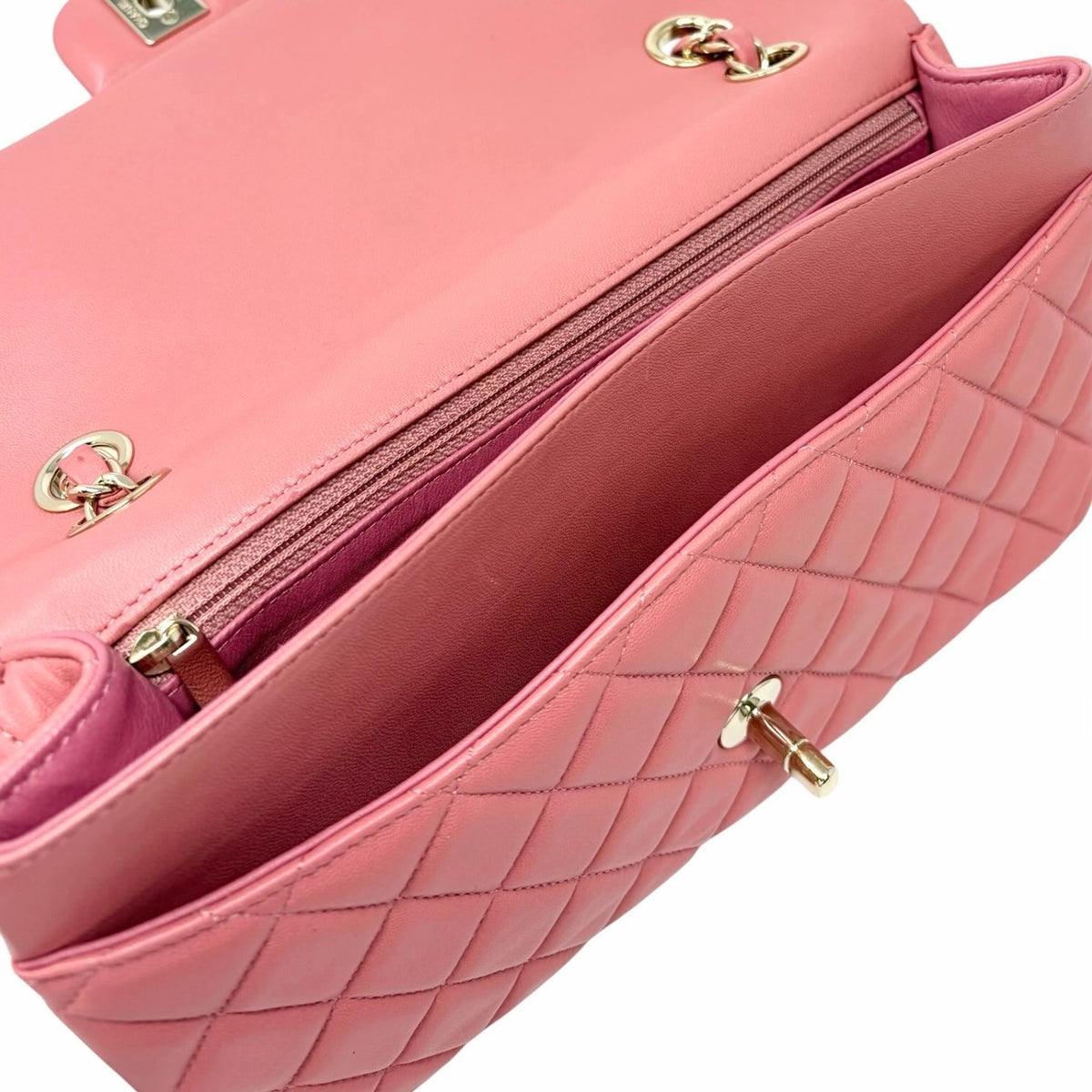 CHANEL Vintage CC Logo Quilted Double Chain 2way Bag Pink Gold Leather 902959