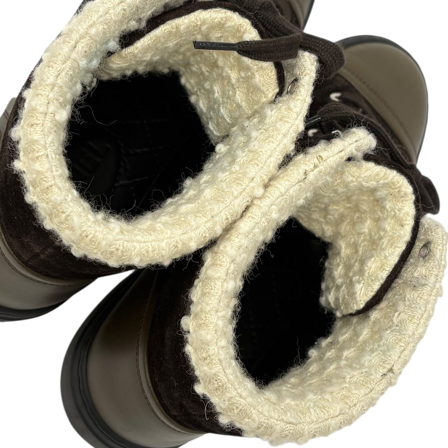 CHANEL Vintage 15A CC Suede Shearling High-cut Sneakers #38 Olive Green Brown