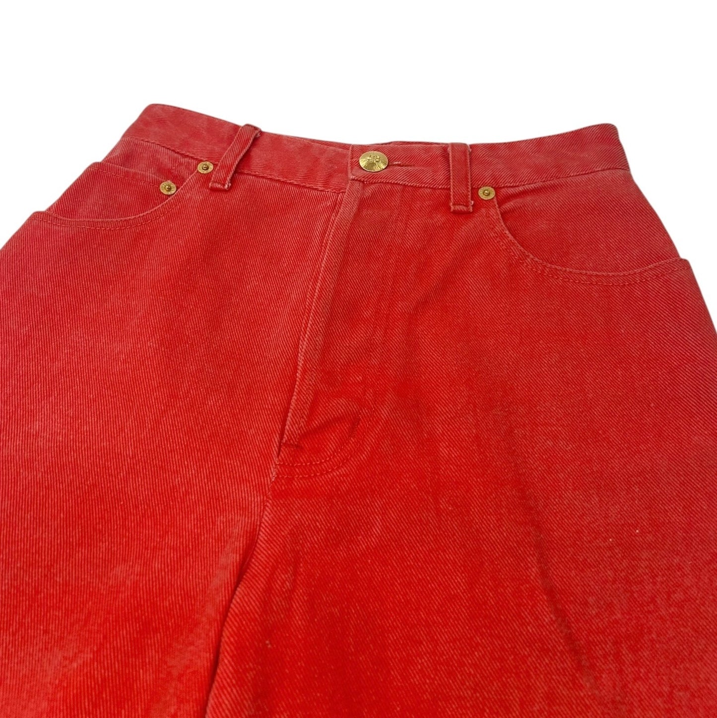 CHANEL Vintage CC Mark Logo Half Pants #36 Red Gold Cotton Button Stitch