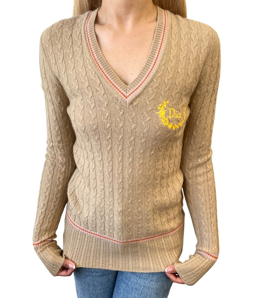 Christian Dior Vintage 2004 Logo Cashmere Knit Sweater Top #36 Beige 901996