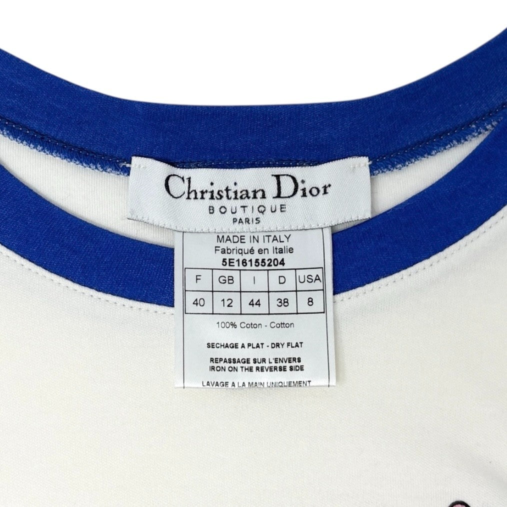 Christian Dior Vintage 2005 J'ADORE Cartoon T-shirt Top #40 White Multicolor