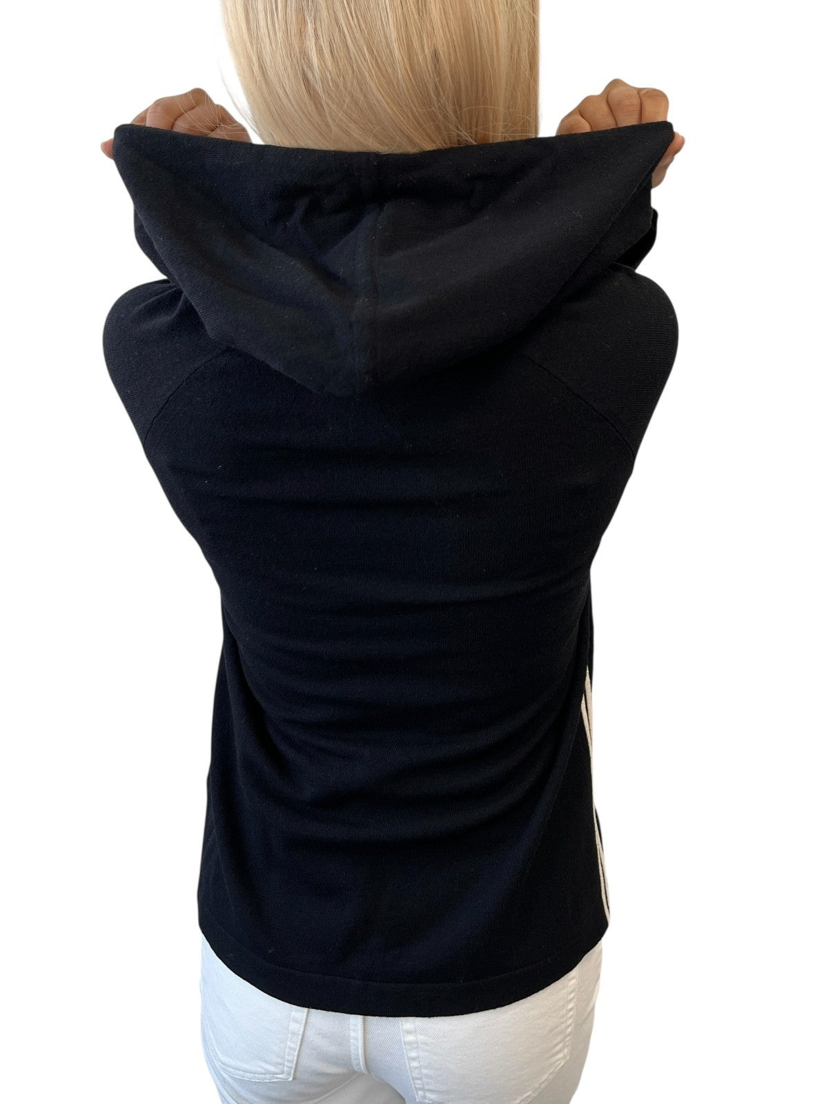 CHANEL Sport Vintage 04A CC Logo Jacket Top Hoodie #40 Black White Wool Zip