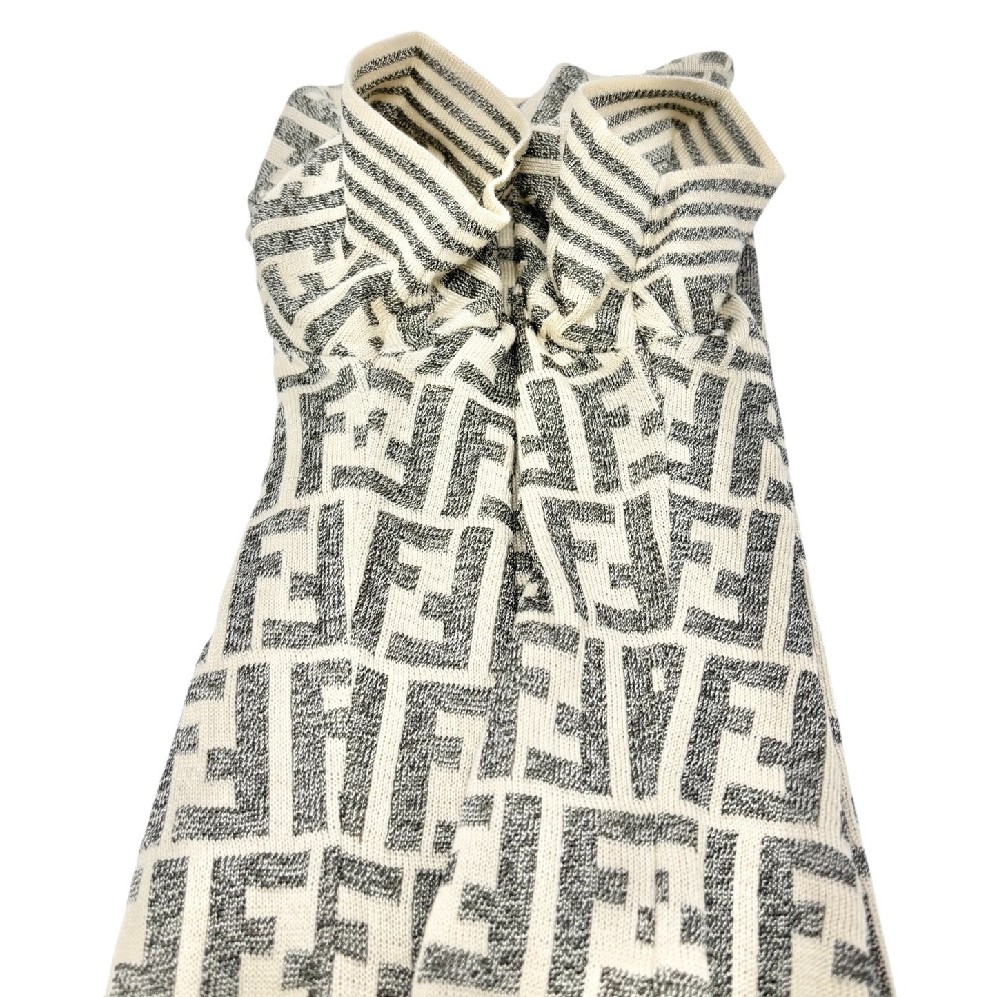 FENDI Vintage Zucca Monogram Short Sleeve Sweater Knit Top Cotton Gray Cream