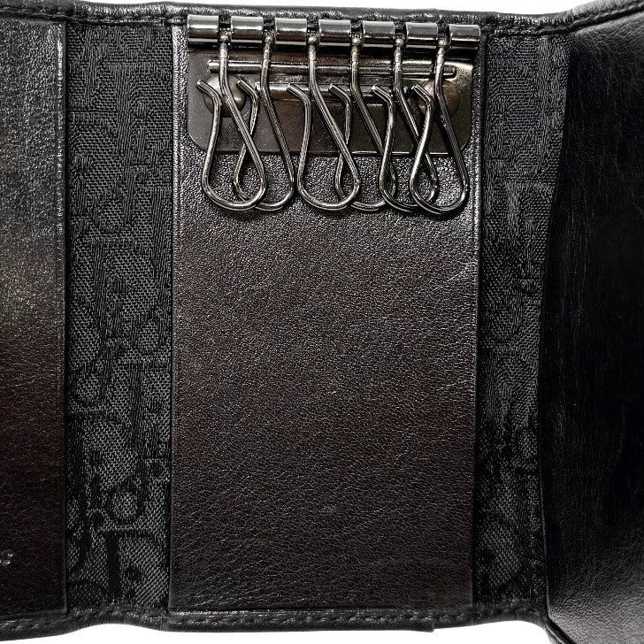 Christian Dior Vintage 2002 Logo Admit It Key Card Case Black Silver Leather