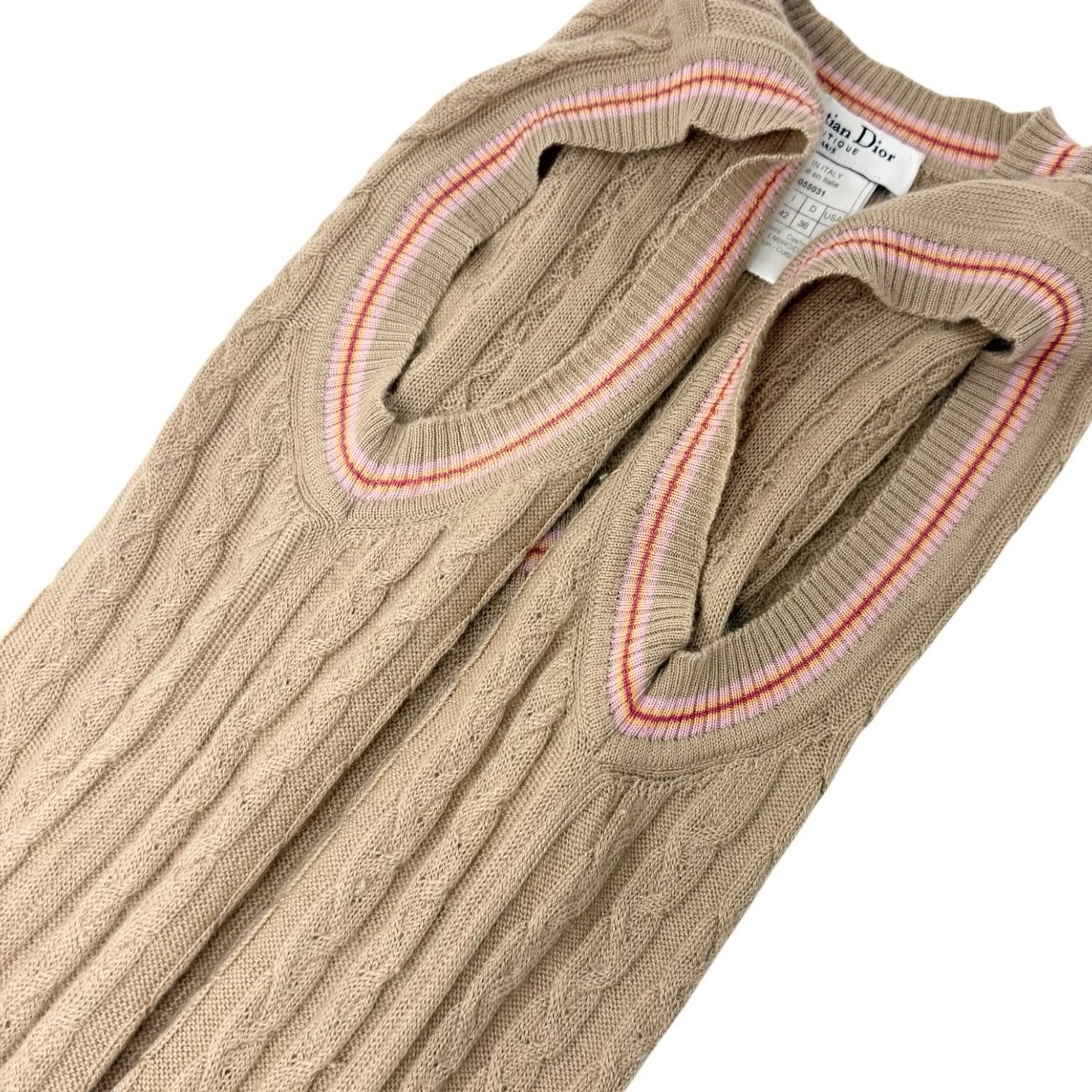 Christian Dior Vintage Logo Knit Top Vest Sweater #38 Sleeveless Beige 902083