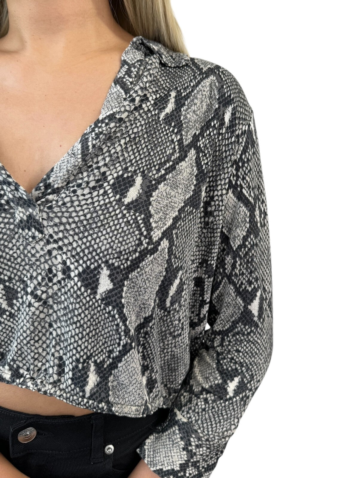 GUCCI Vintage Long Sleeve Shirt Top #38 Gray Blouse Viscose V-neck Rank AB