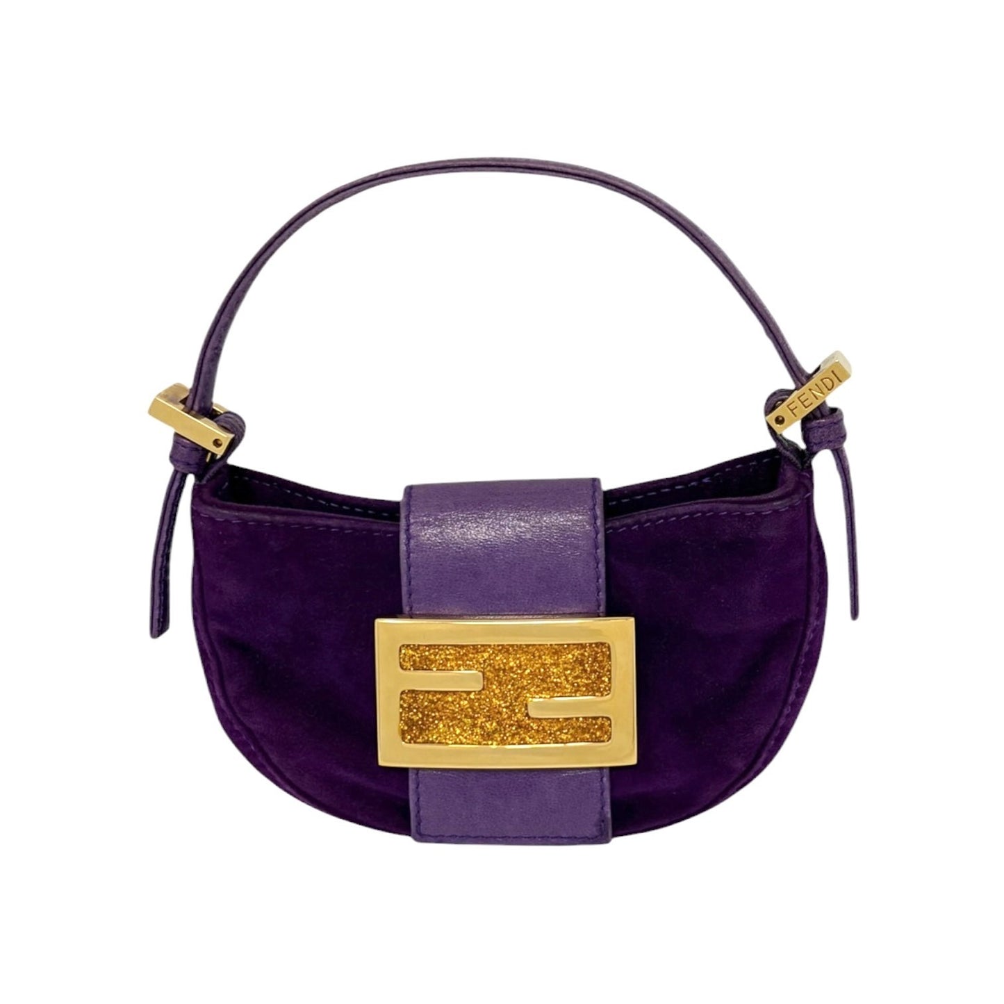 FENDI Vintage FF Logo Micro Croissant Suede Pochette Mini Bag Purple Glitter