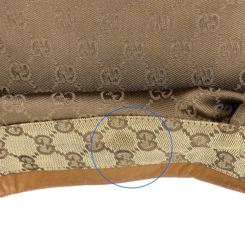 GUCCI Vintage GG Monogram Logo Shirt Jacket Top #38 Beige Brown Canvas Leather