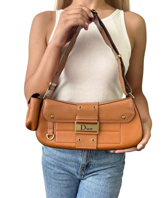 Christian Dior Vintage 2002 Street Chic Columbus Leather Shoulder Bag Brown
