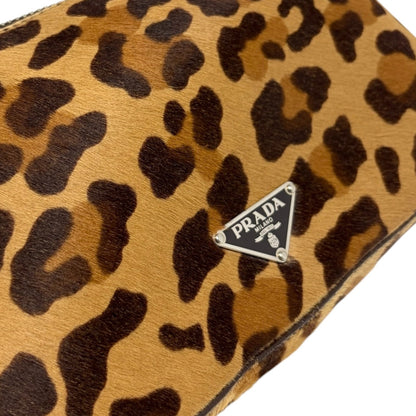 PRADA Vintage Logo Leopard Pony Calf Hair Shoulder Bag Brown Camel 902474