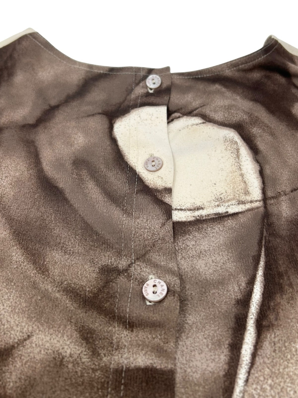 CHANEL Vintage 99P Logo Cropped T-shirt Top #36 Viscose Button Brown Cream