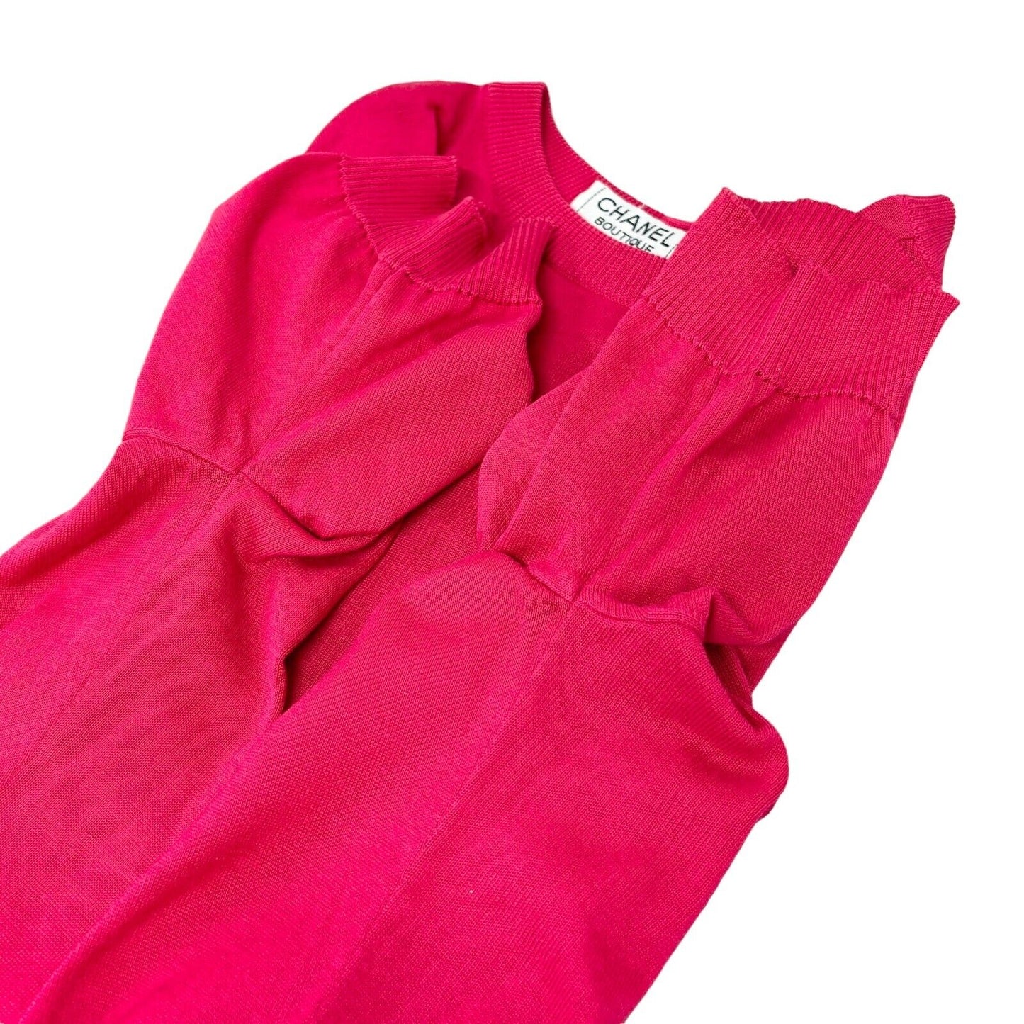 CHANEL Vintage CC Logo Button Knit Top #40 Short Sleeve Pink Rank AB