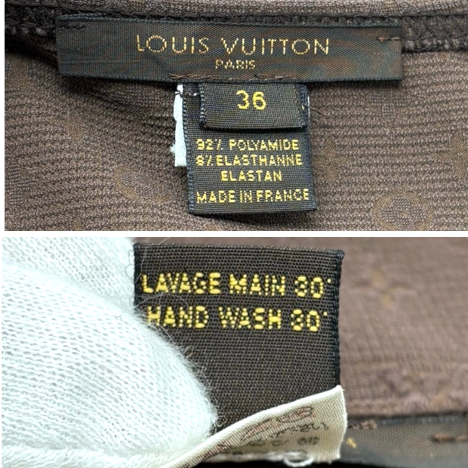 LOUIS VUITTON Vintage LV Logo Monogram Swimsuit Swimwear #36 Brown Gold Nylon