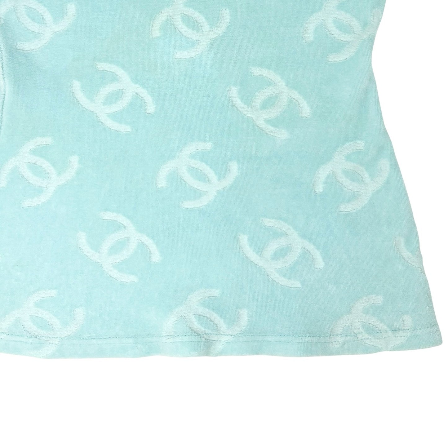 CHANEL Vintage 1996 CC Mark Logo Velour T-shirt #34 Short Sleeve Top Blue