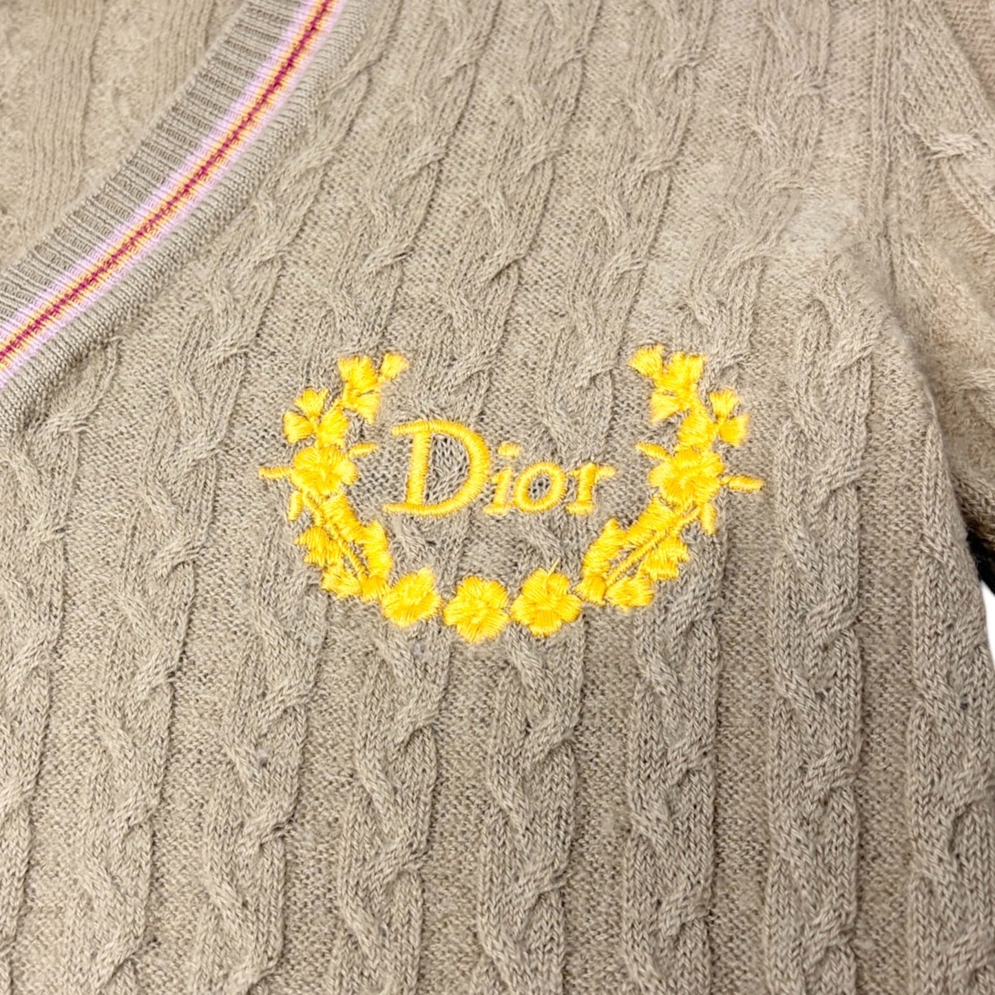 Christian Dior Vintage 2004 Logo Cashmere Knit Sweater Top #36 Beige 901996