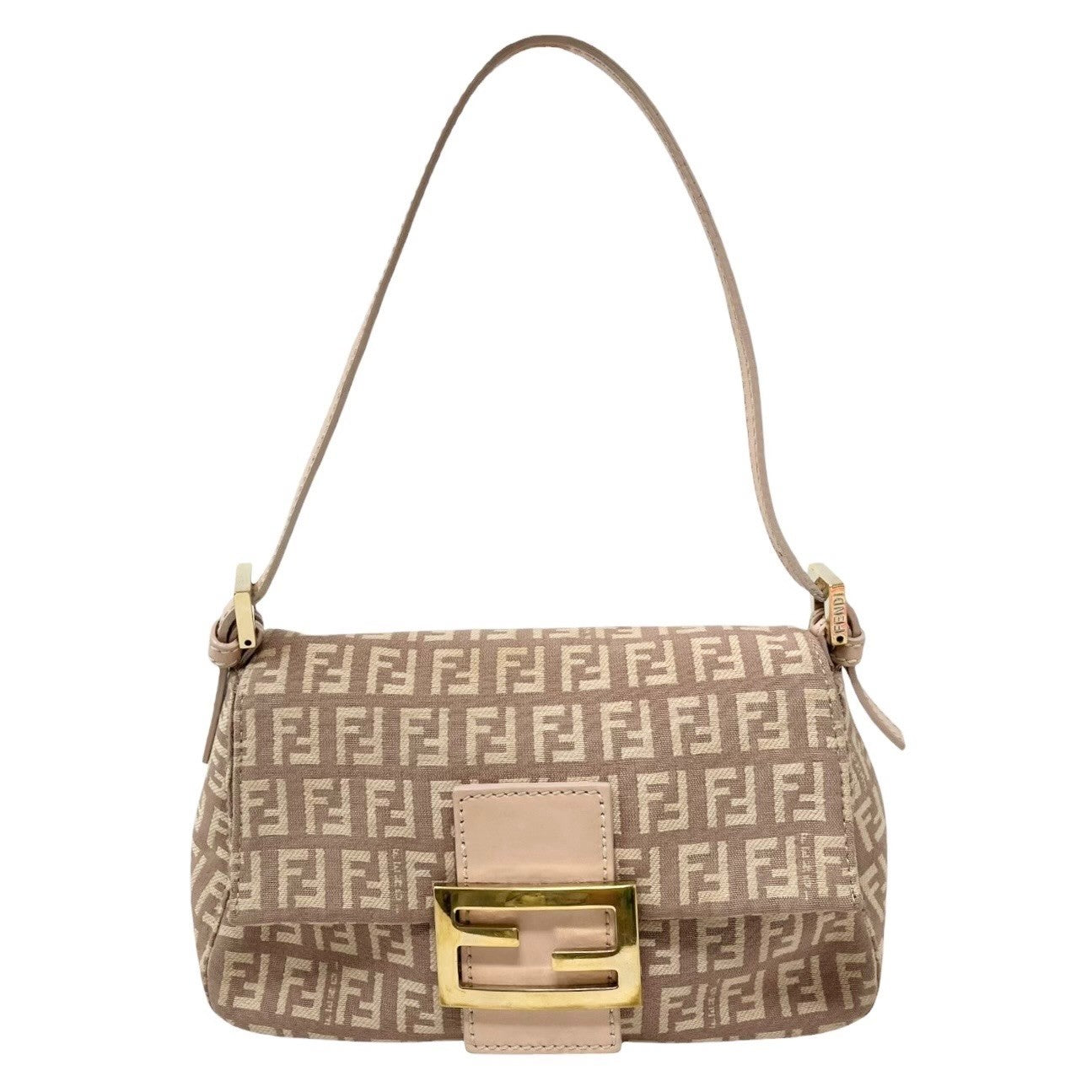 FENDI Vintage Zucchino Mamma Baguette Canvas Shoulder Bag Pink Leather 902589
