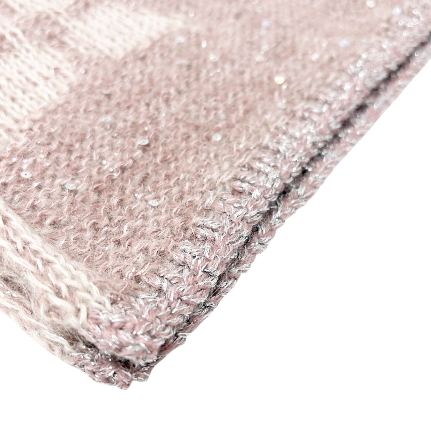 LOUIS VUITTON Vintage Monogram Logo Knit Sequins Scarf Muffler Wrap Pink Mohair