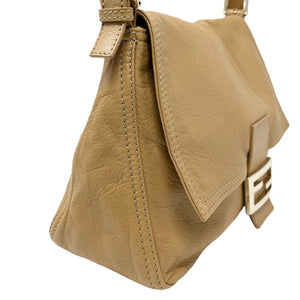 FENDI Vintage FF Logo Mamma Baguette Shoulder Bag Camel Gold Leather Rank AB