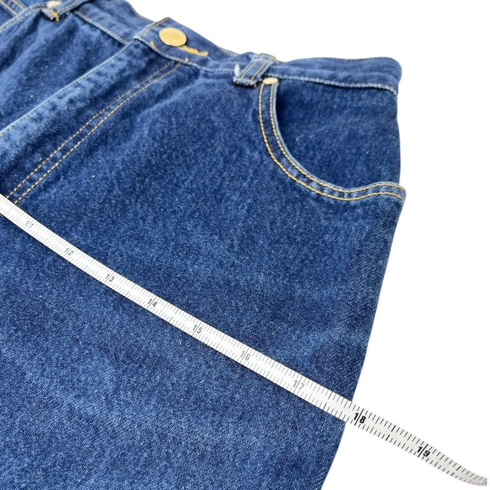 Yves Saint Laurent Vintage YSL Logo Denim Cropped Pants #40 Blue Gold Cotton