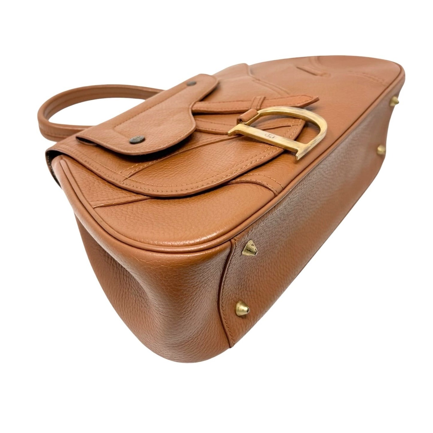 Christian Dior Vintage Double Saddle Leather Bag Handbag D Charm Brown 901941