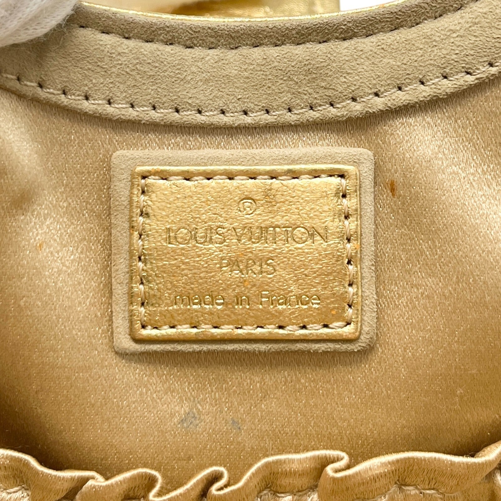 LOUIS VUITTON Vintage LV Monogram Extraordinary Theda Mini Bag Beige Gold Suede